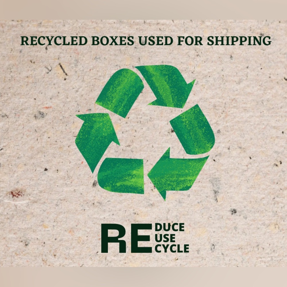 Recycled boxes and pouches are used during shipping.
